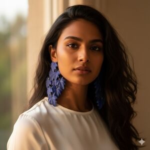 Bold Blue Leaf Dangle Statement Earrings